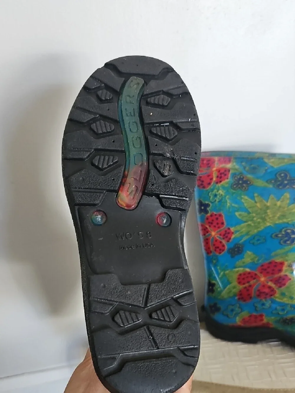 Sloggers Blue Floral Women's Rain Boots with Red Flowers